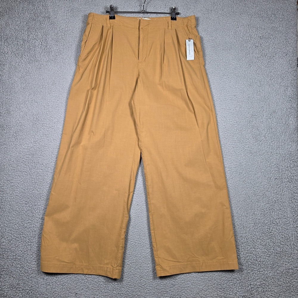 Anthropologie Pants Sz 10P Honey Brown Wide Leg Full Length Trousers Buckle Back